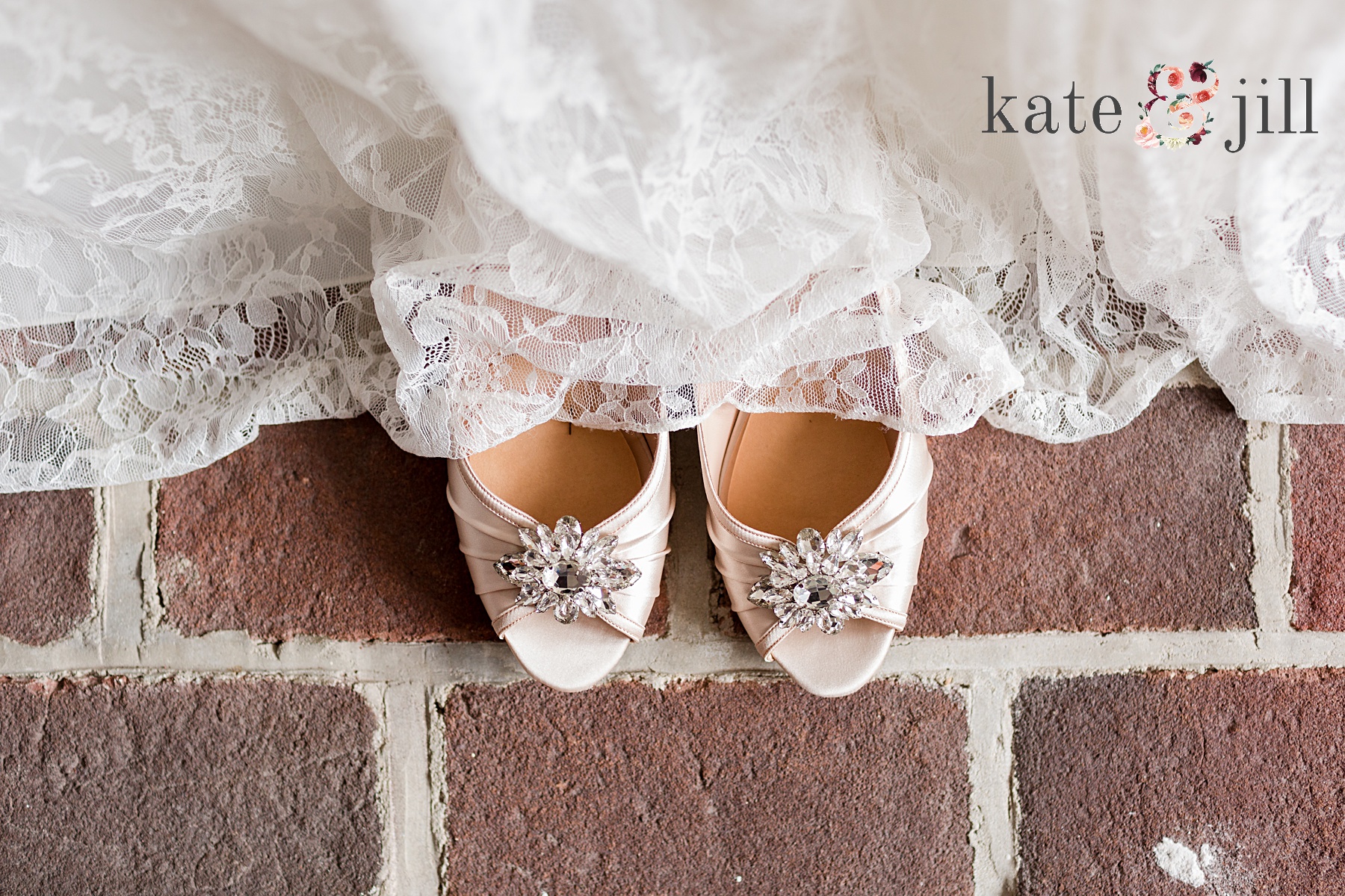 wedding shoes and wedding dress detail photos