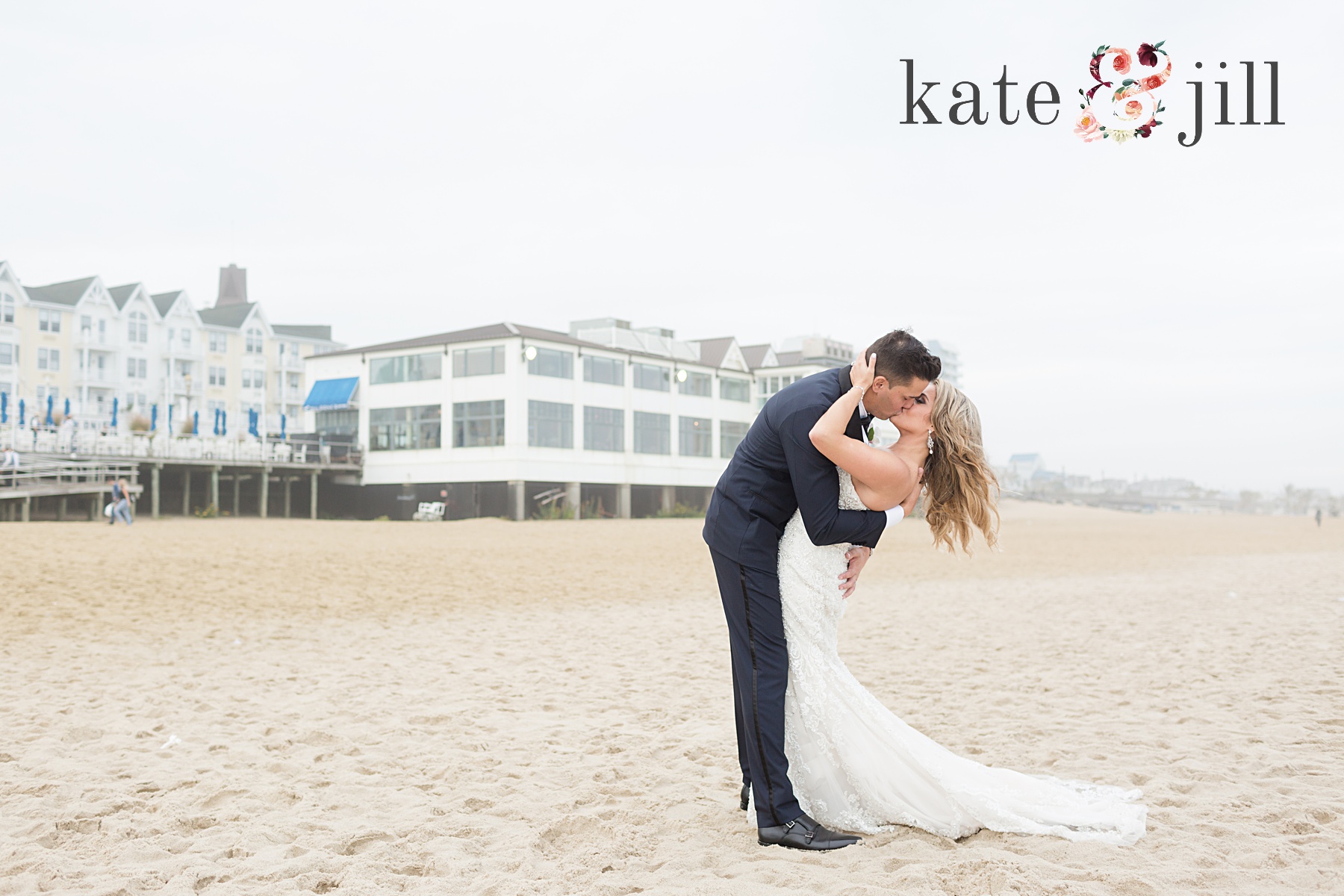 bride and groom portraits on beach mcloone's pier house long branch