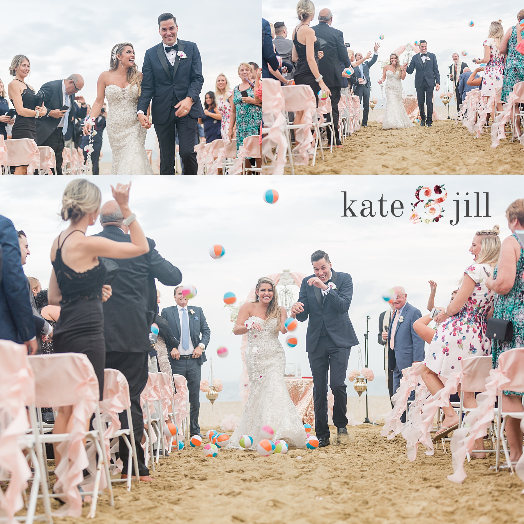 bride and groom leaving ceremony beach balls mcloone's pier house long branch