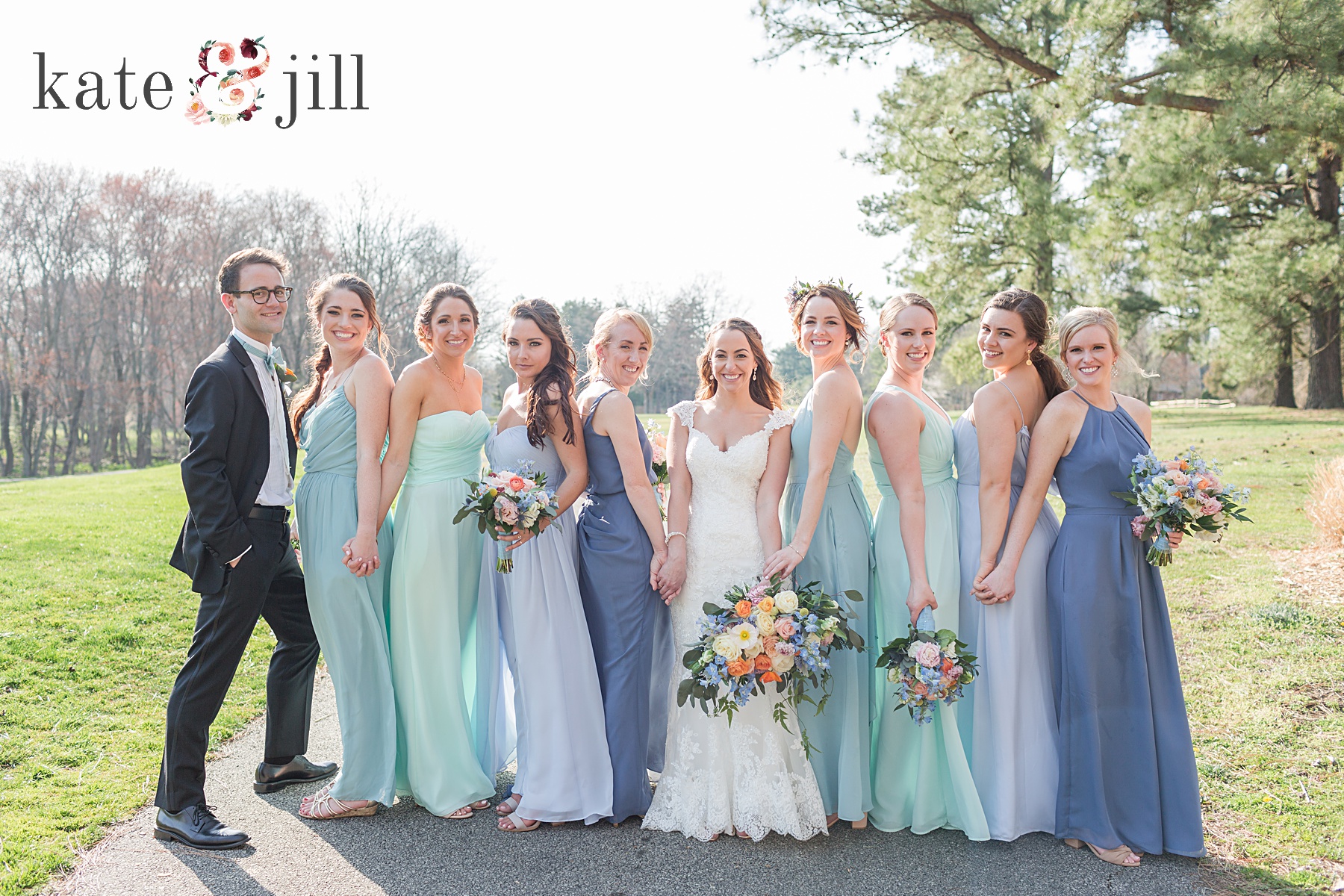 bridesmaids in blue dresses woodcrest country club wedding