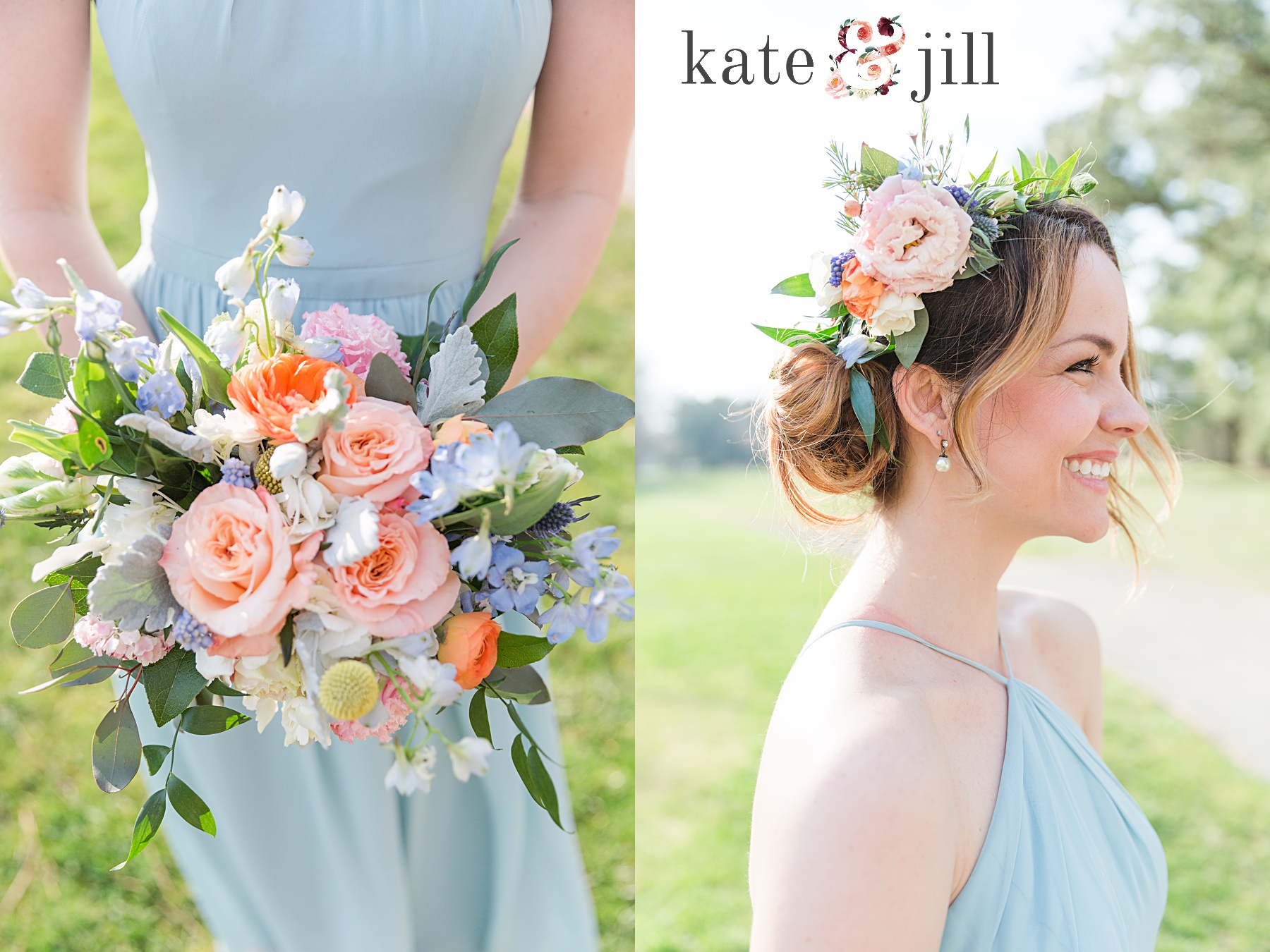 bridesmaids bouquet and floral headpiece woodcrest country club wedding