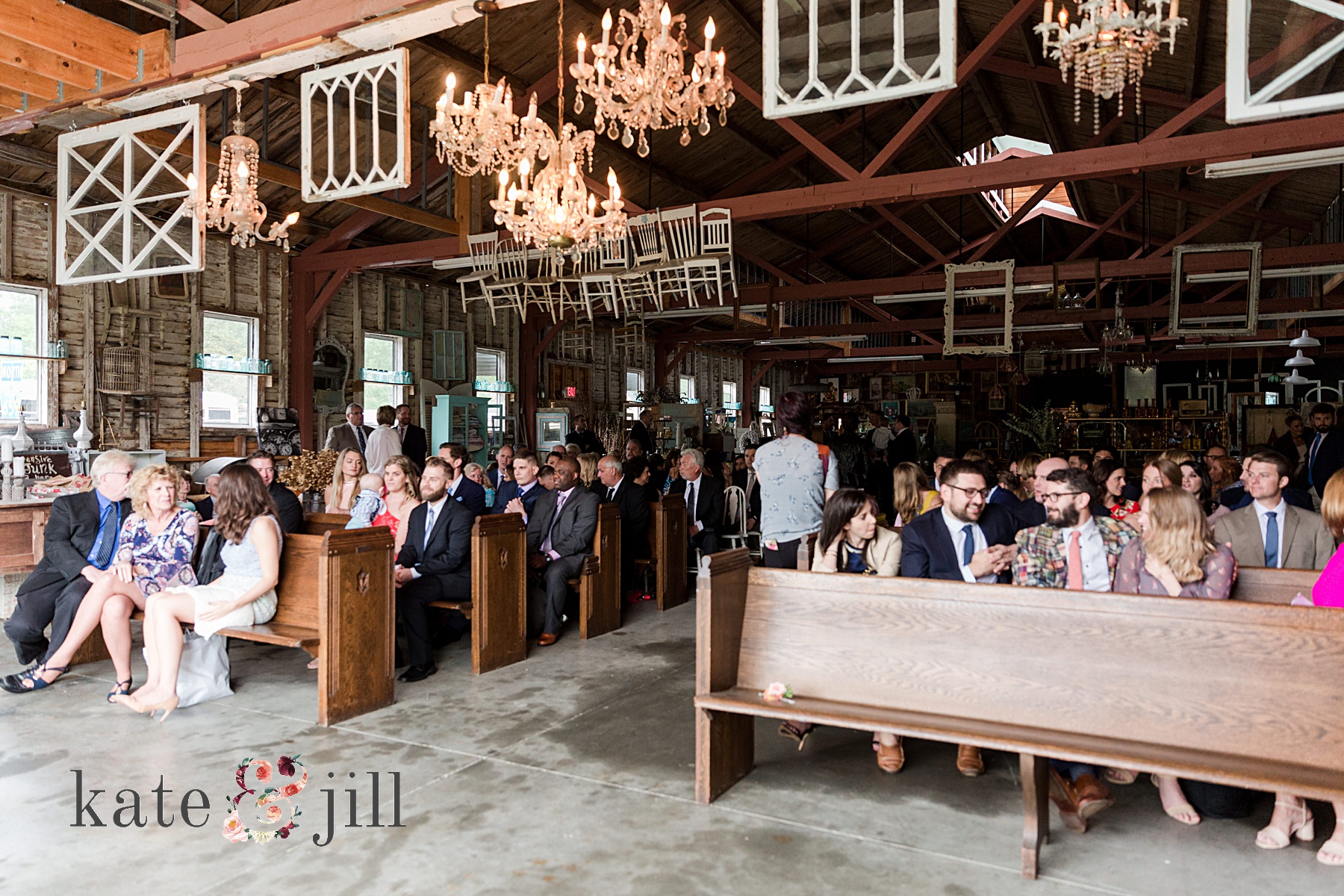 vintage ceremony location with old pews