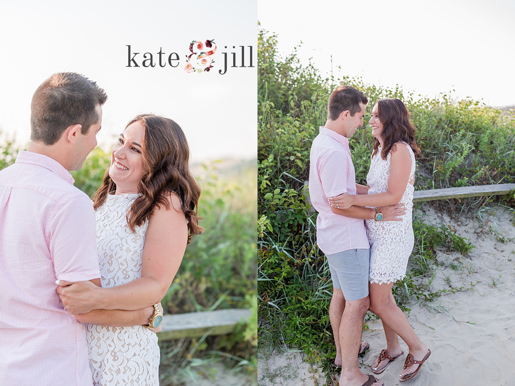couple in front of dunes ocean city engagement photos