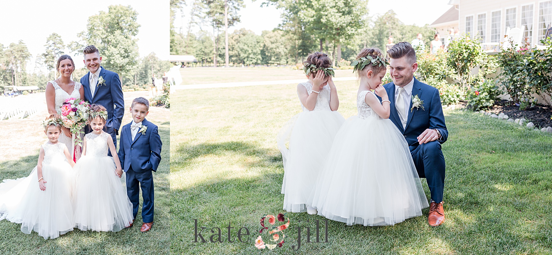 flower girls and ring bearer with bride and groom