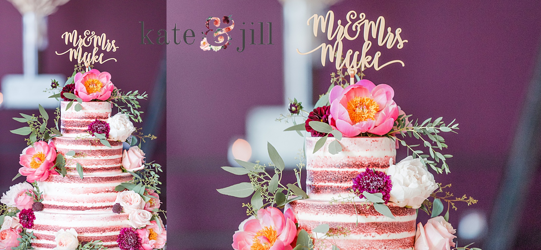 pink and purple naked wedding cake