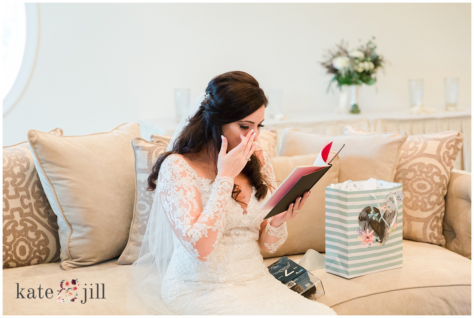 bride crying from letter