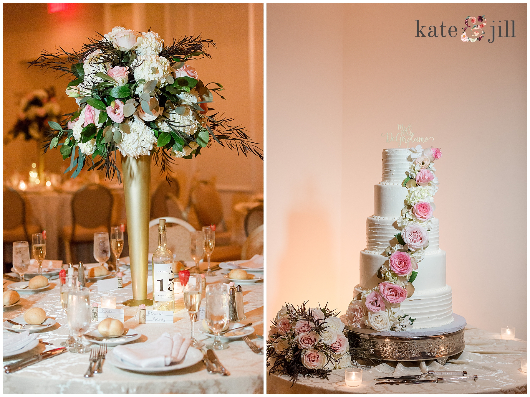 wedding table decor and cake 