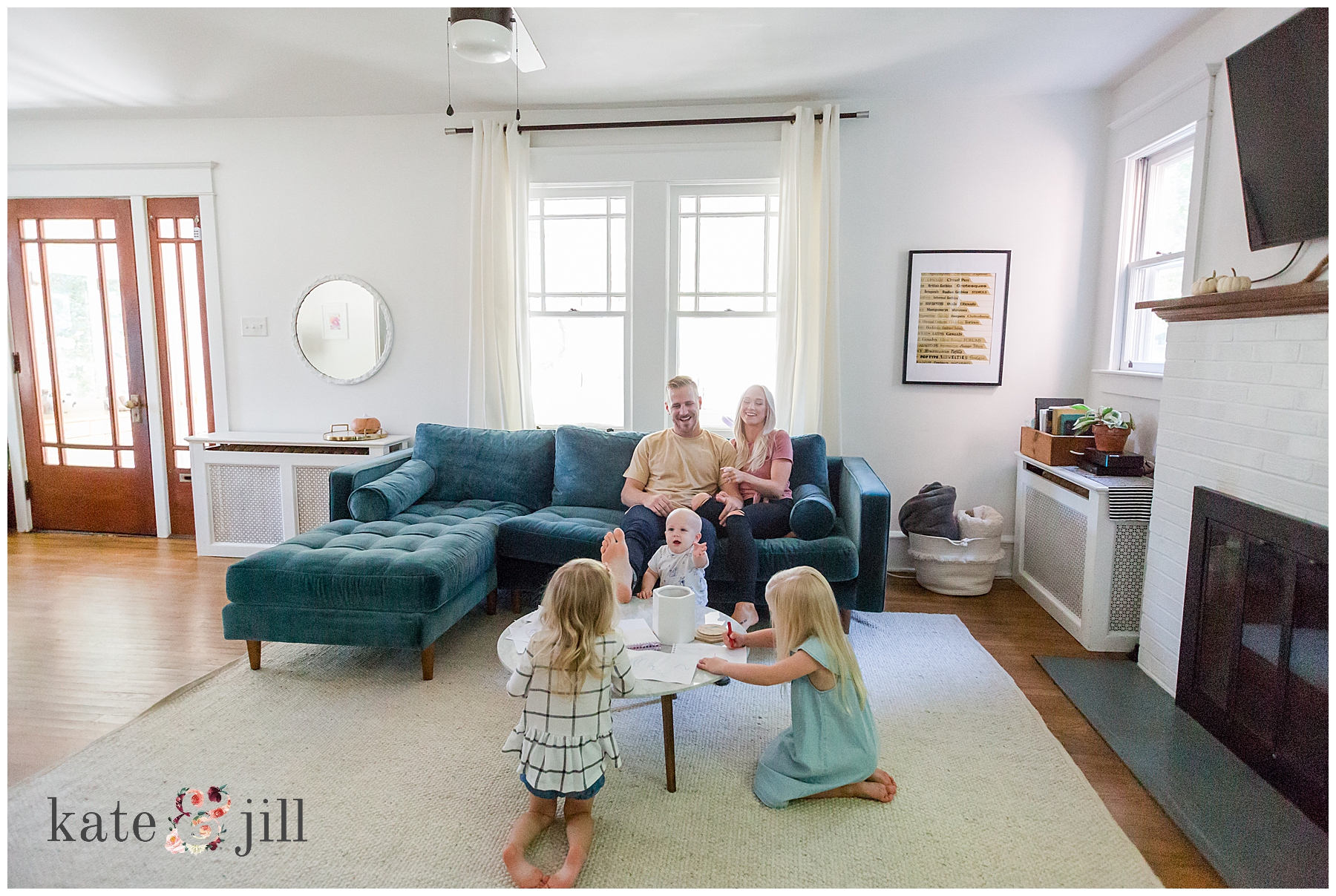 family playing in living room