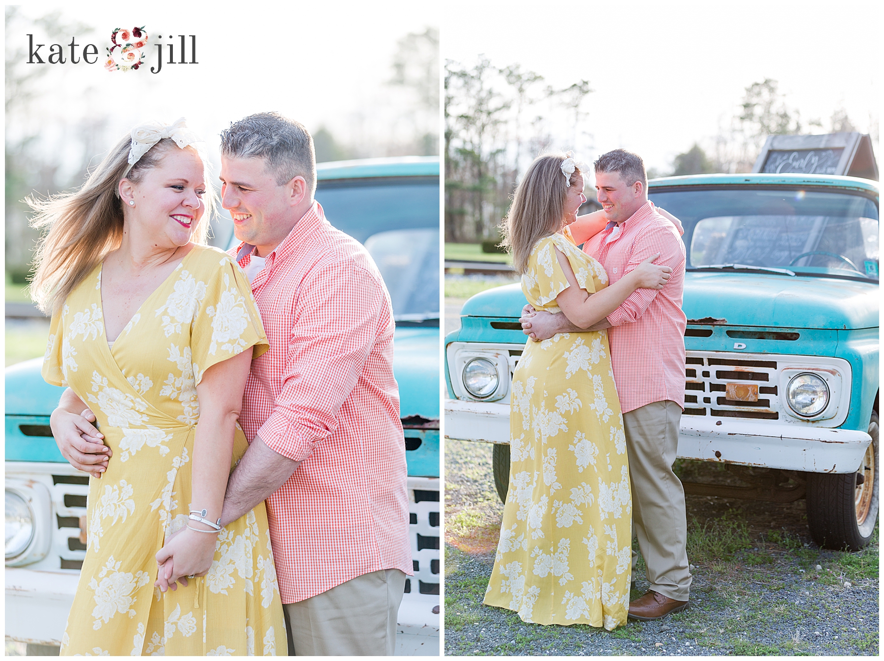 couple with old truck engagement 