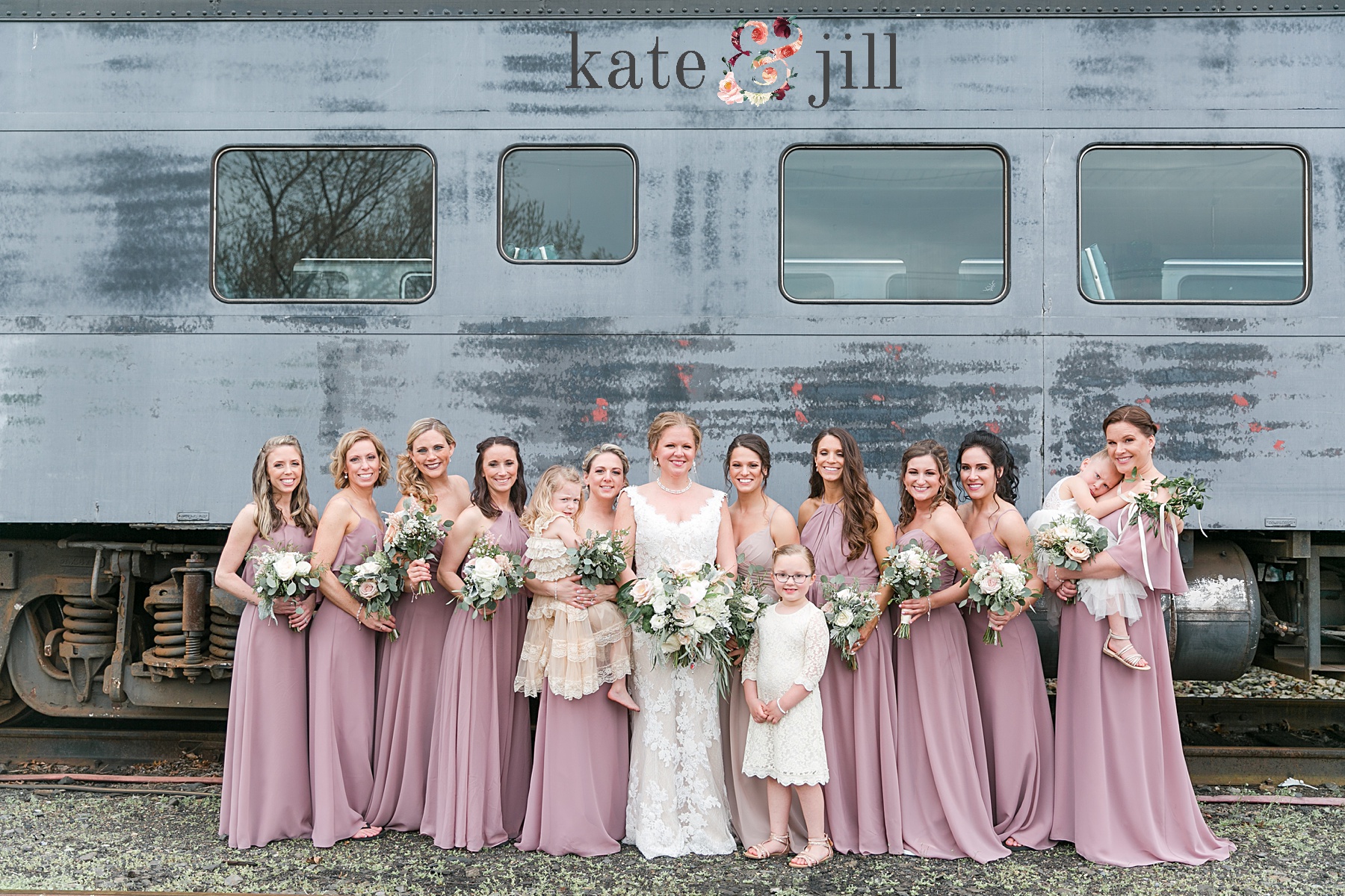 wedding party railroad wedding photos