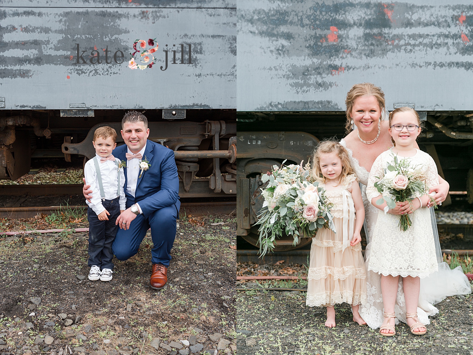 flower girl and ring bearer railroad wedding photos