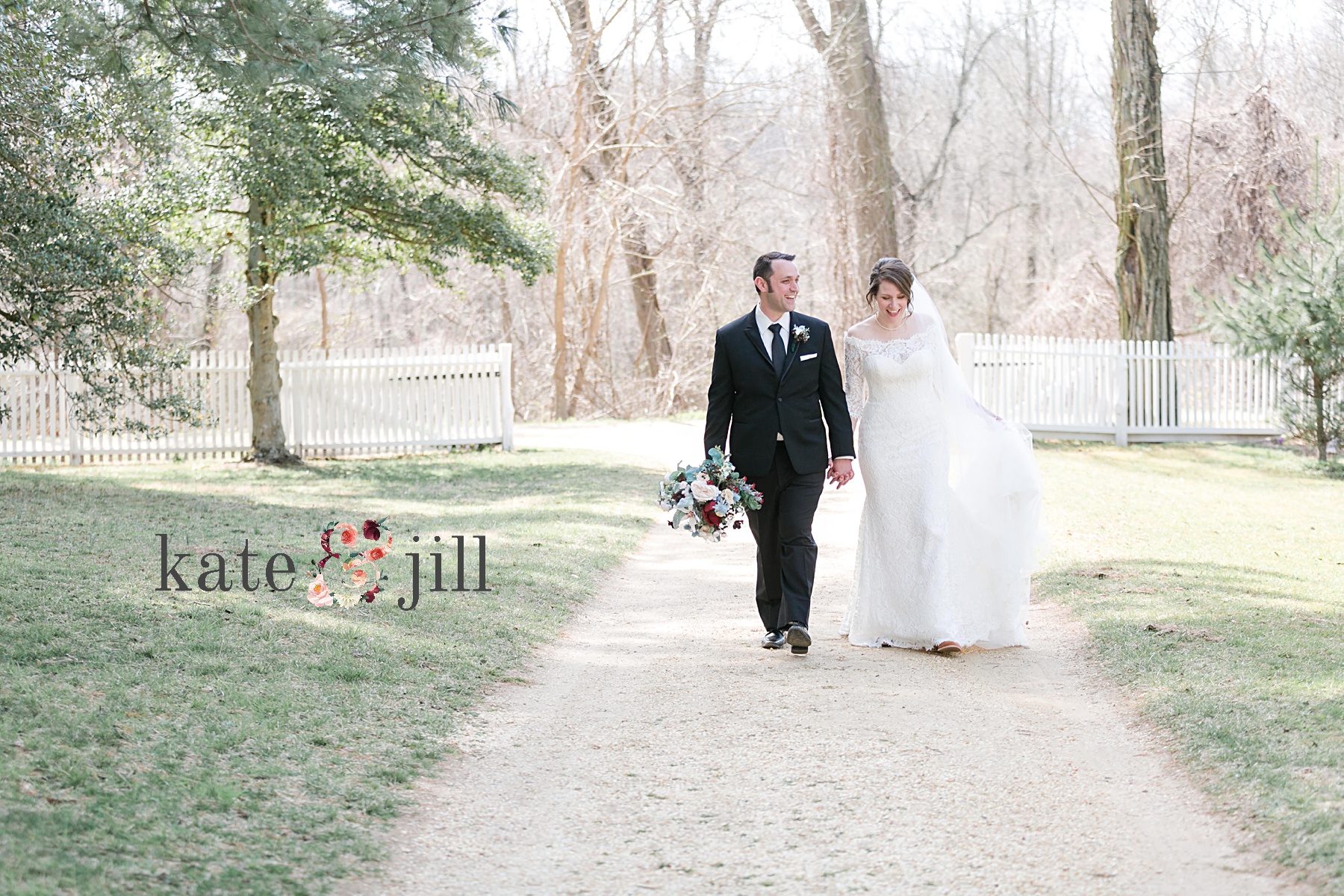 bride and groom walking together holding hands