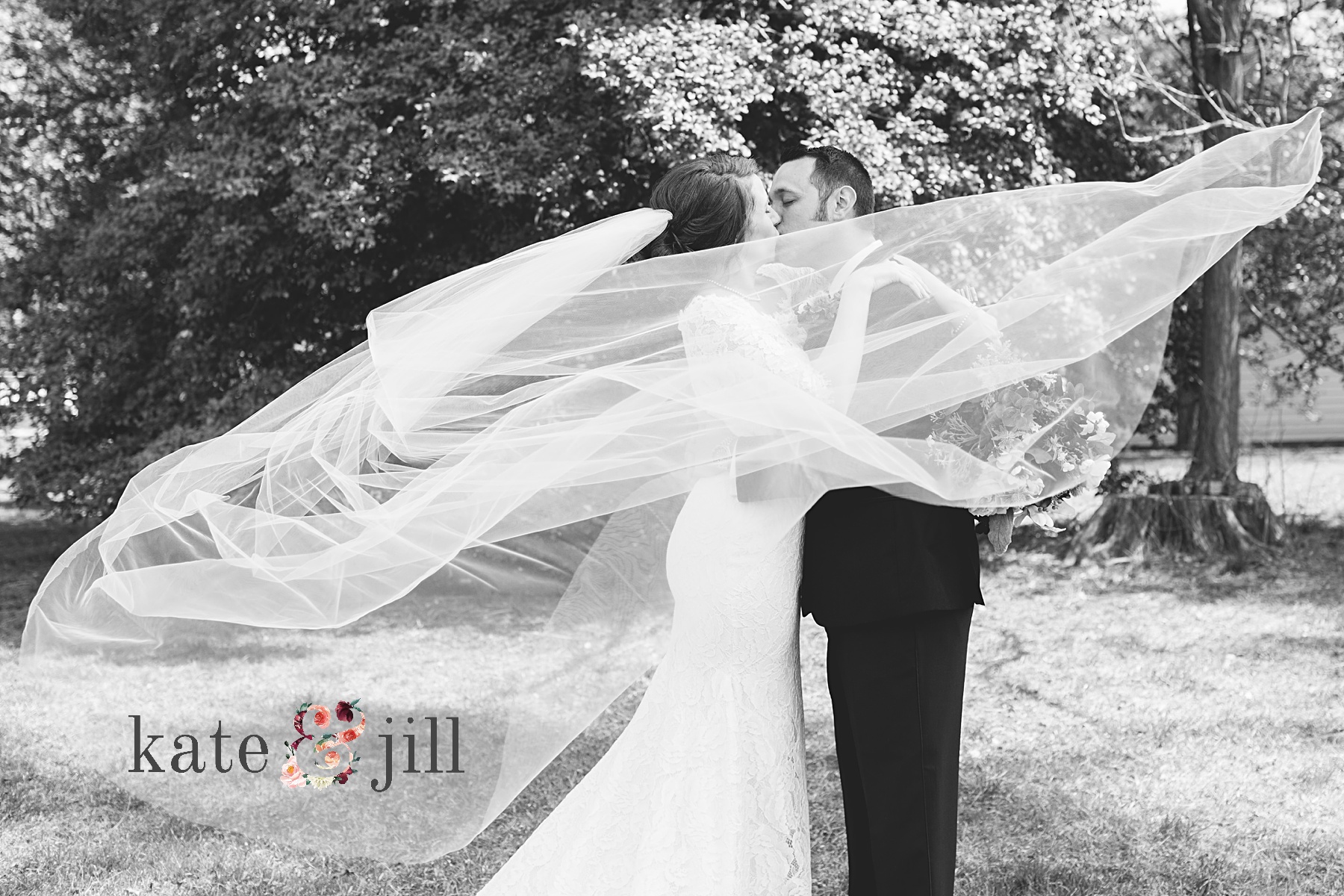bride and groom veil photos