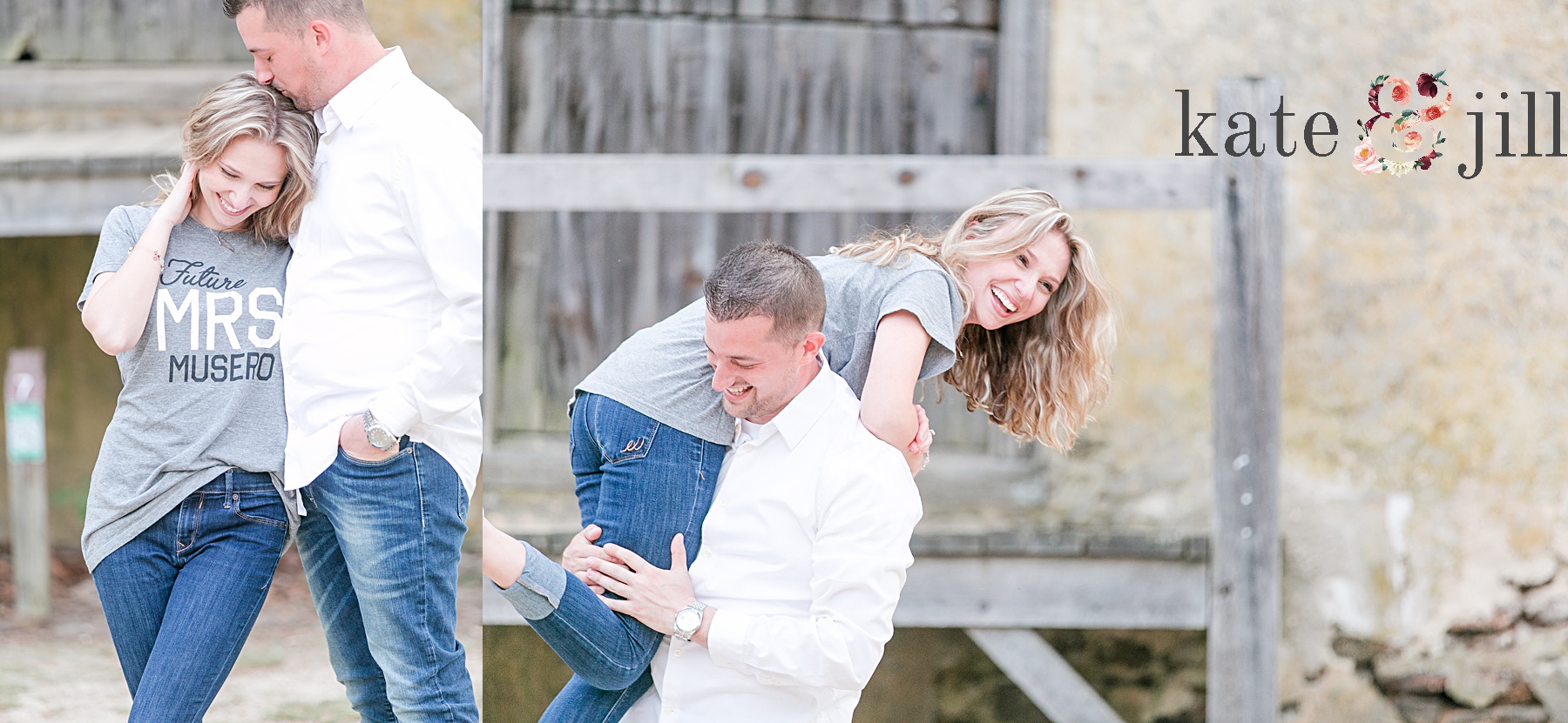 couple laughing while groom carries bride