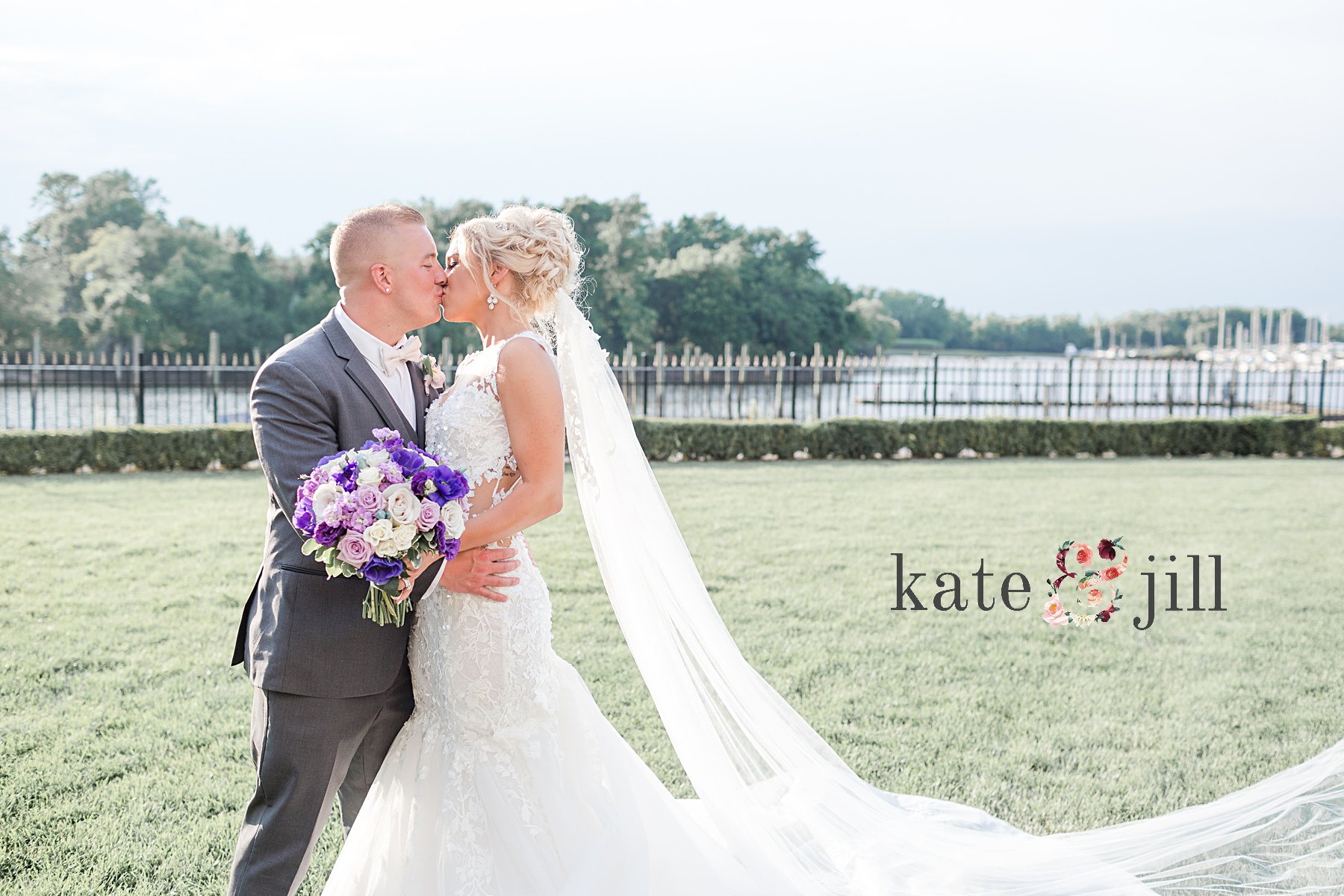 bride and groom portraits at clarks landing yacht club