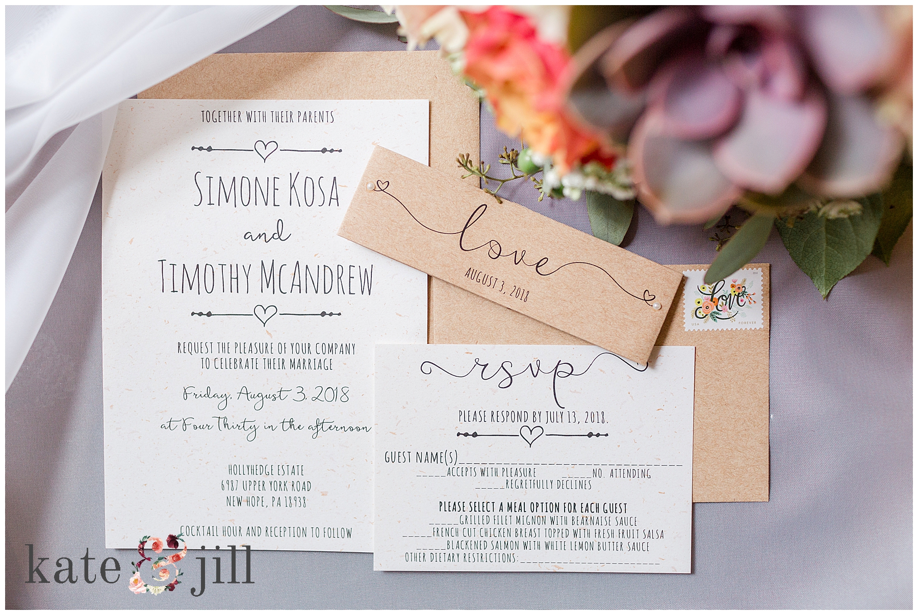 wedding invitation and florals