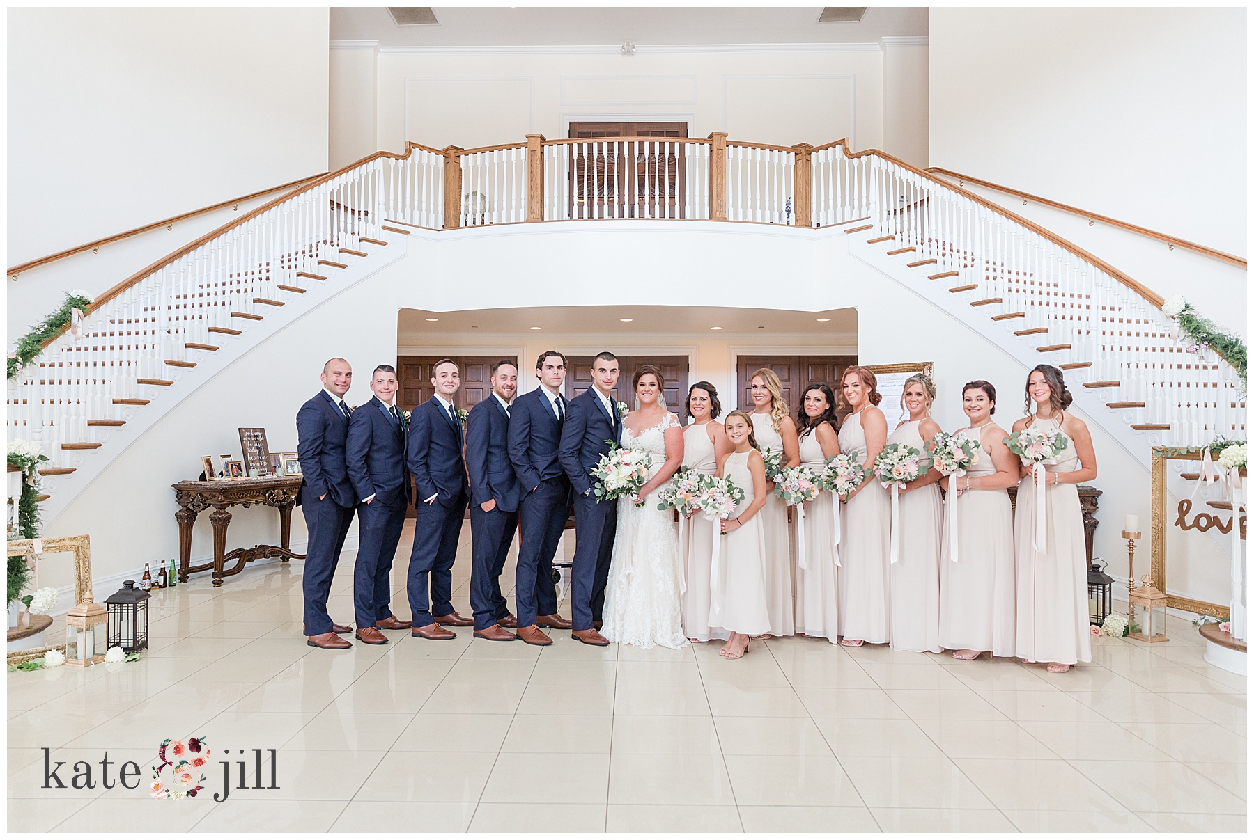 staircase wedding party photos at Carriage House