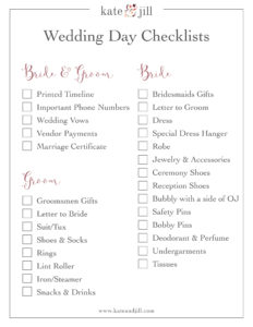 wedding day checklist printable freebie