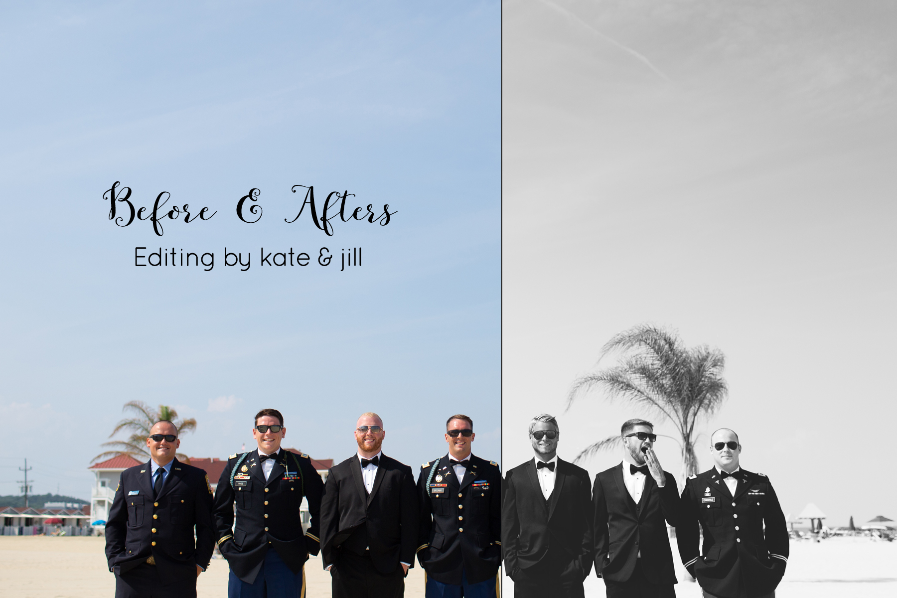 before and after of groomsmen black and white
